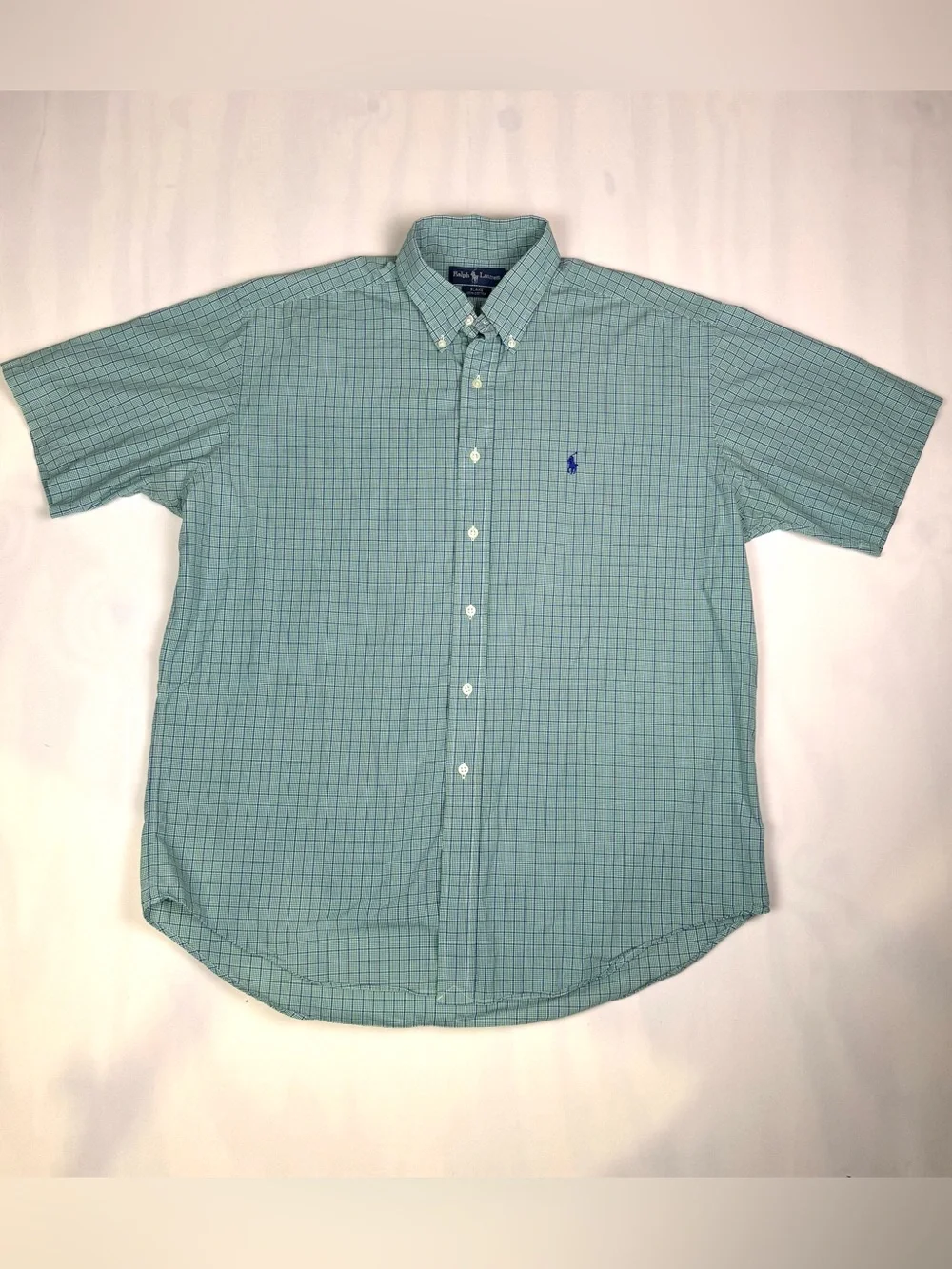 Ralph Lauren Blake 100% Cotton Green Blue‎ Plaid Button Down Shirt Men's Large